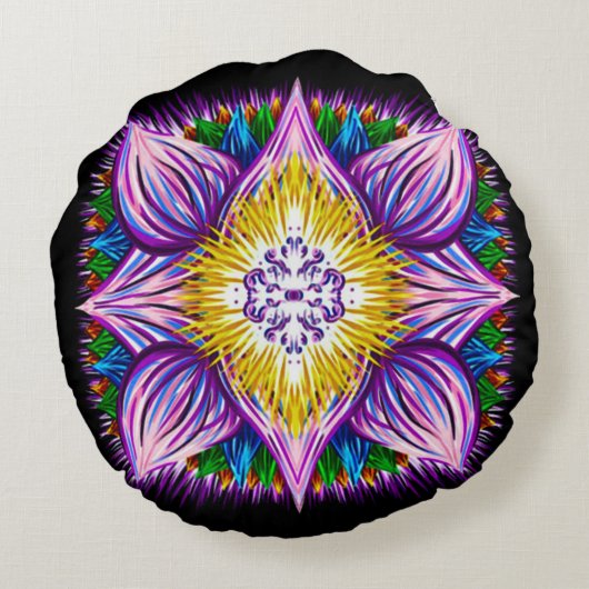 はす曼荼羅の芸術を覚醒させるカラフルなエアブラシ ラウンドクッション (裏面)