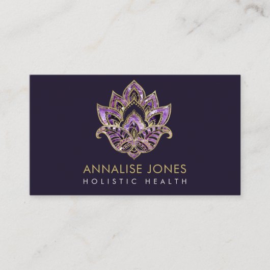はす-飾られる紫色の質および金ゴールド 名刺 (正面)