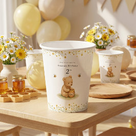 はちみつくまの花柄ベイビー 誕生日 紙コップ