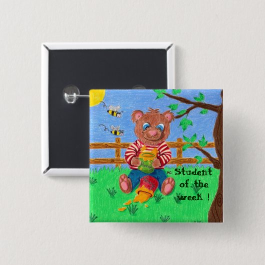 はちみつを持った小さなクマよ、今週の学生! 缶バッジ (正面&裏面)