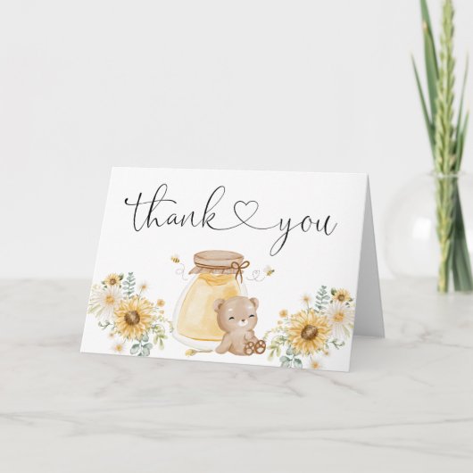 はちみつクマひまわり付きありがとう カード (正面)