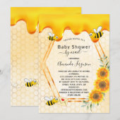 はちみつベイビーシャワーメールゴールドスイートハニードリップス 招待状 (正面/裏面)