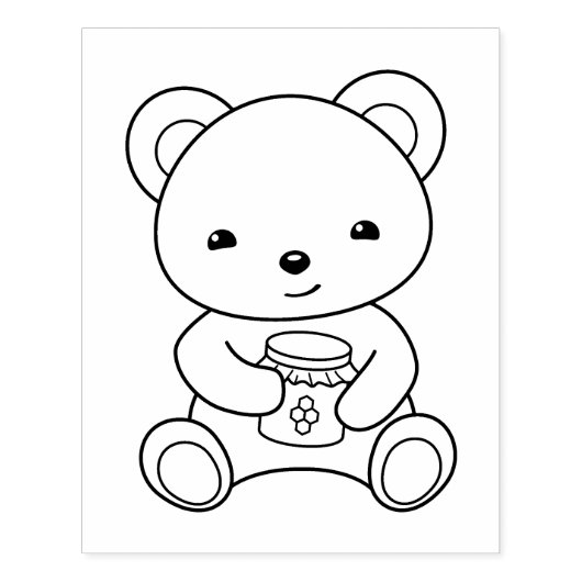 はちみつ壺のカラーリングページを持つかわいいクマ ラバースタンプ (インプリント)