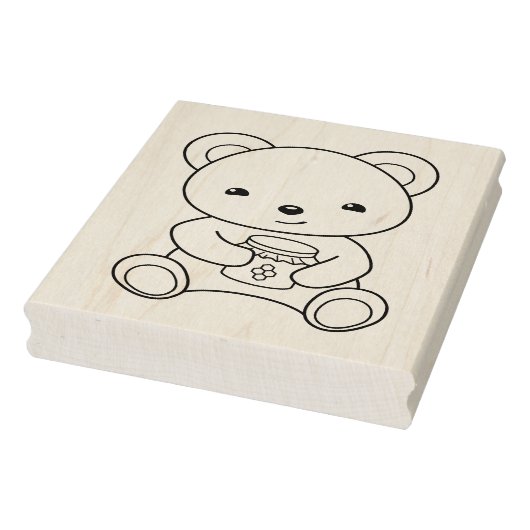 はちみつ壺のカラーリングページを持つかわいいクマ ラバースタンプ (スタンプ)