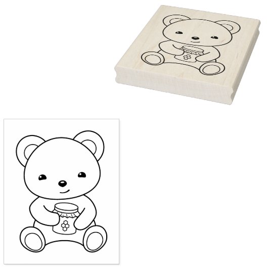 はちみつ壺のカラーリングページを持つかわいいクマ ラバースタンプ (押印)