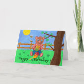 はちみつ子の誕生日カードを持つ小さなクマ カード (正面)