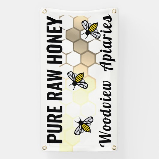 はちみつ市場サイン ビー ハニコーム ピュア ローハニー 横断幕 (縦)