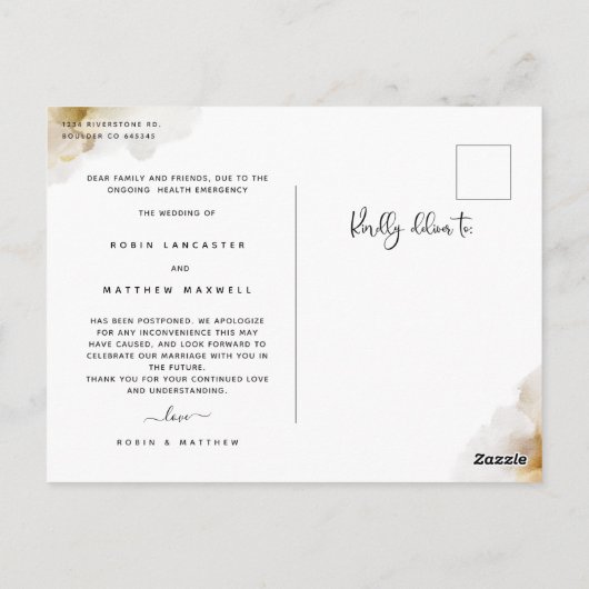 はちみつ水カラー結婚延期の発表 ポストカード (裏面)