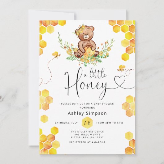 はちみつ熊の赤ちゃんシャワーの招待状 招待状 (正面)
