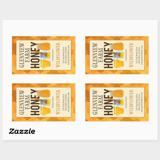 はちみつ瓶とハニカム製品ラベル 長方形シール (シート)