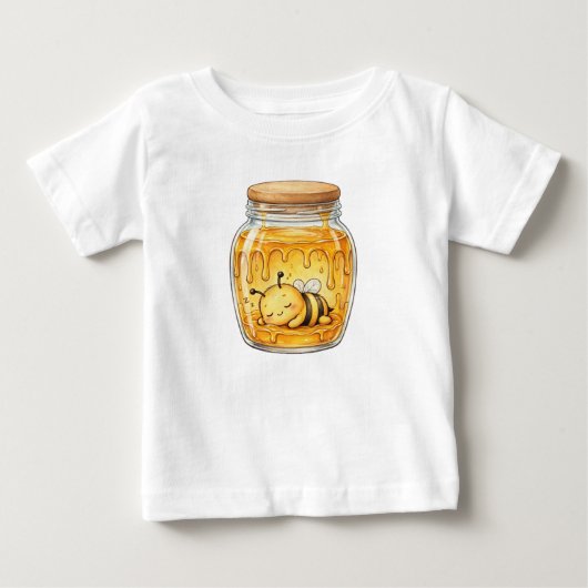 はちみつ瓶の中の眠る蜂 - かわいい水彩画  ベビーTシャツ (正面)
