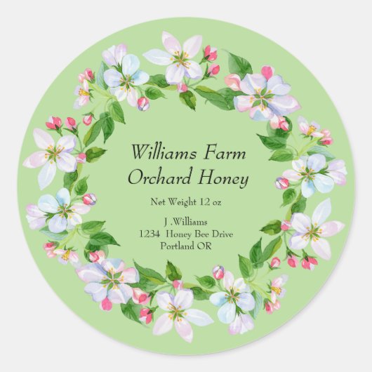 はちみつ瓶の水色ラベル | Orchard Honey ラウンドシール (正面)