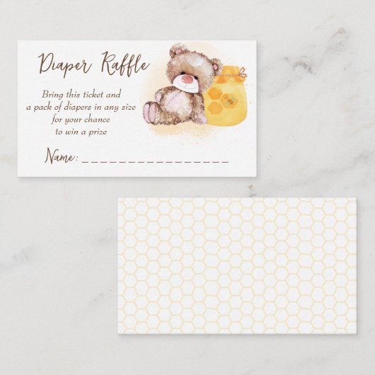 はちみつ瓶テディベア赤ちゃんシャワーおむつラッフル エンクロージャーカード (正面/裏面)