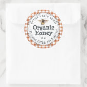 はちみつ瓶ラベルハネビー養蜂店バーニングオレンジチェック ラウンドシール (バッグ)