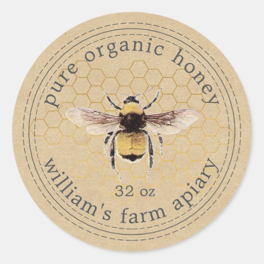 はちみつ瓶ラベル蜜蜂アピアニカムクラフト ラウンドシール (正面)
