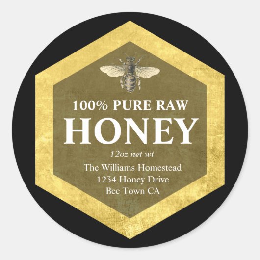 はちみつ瓶ラベル |ハニービーと養蜂家の名前 ラウンドシール (正面)
