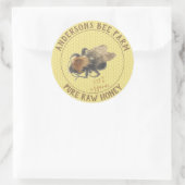 はちみつ瓶ラベル |ヴィンテージミツバチとハニカム ラウンドシール (バッグ)