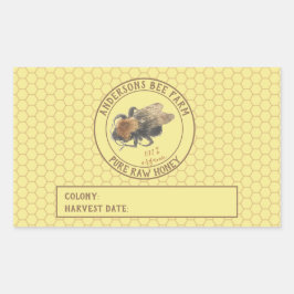 はちみつ瓶ラベル |ヴィンテージミツバチとハニカム 長方形シール