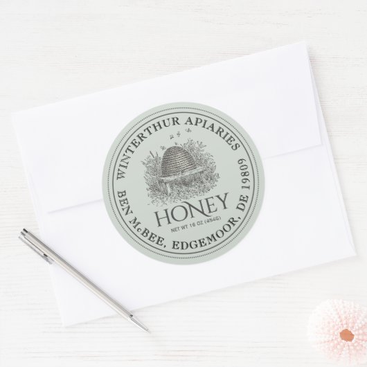 はちみつ瓶ラベル(ヴィンテージ点々のあるス縁ど) ラウンドシール (封筒)