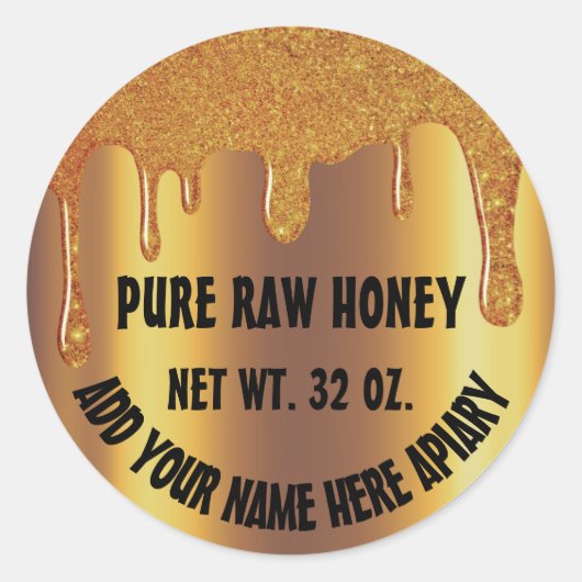 はちみつ瓶蜜蜂ハニカム。アピールドリップズゴールデン ラウンドシール (正面)