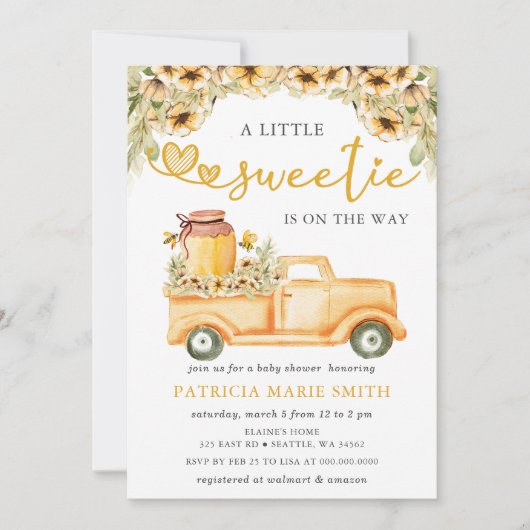 はちみつ蜂の赤ちゃんシャワーの途中にある小さな甘い人 招待状 (正面)