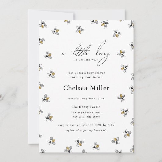 はちみつ蜜が少し流れている | 蜂の赤ちゃんシャワー 招待状 (正面)