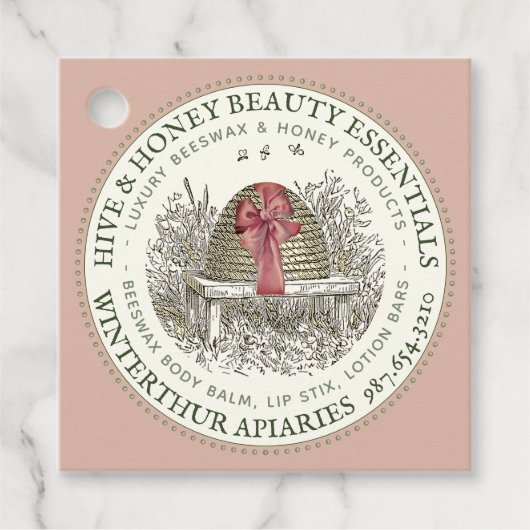 はちみつ養蜂製品のギフトラベルピンクスケップボウ フェイバータグ (正面)