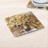 はちみつ黄色のバラ結婚の花束、 ペーパーコースター (アングル)