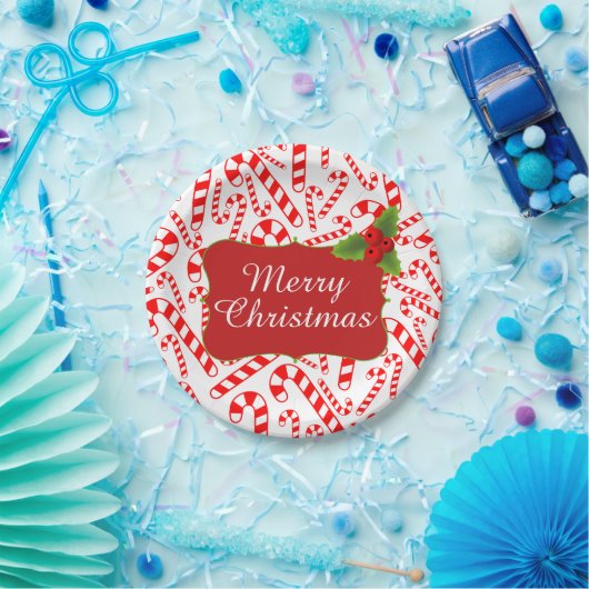 はっか菓子の杖のメリークリスマスのパーティー ペーパープレート (パーティー)