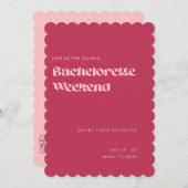 はっきりしたおもしろいガーリーピンク色マゼンタバチェロレッテ週末 招待状 (正面/裏面)