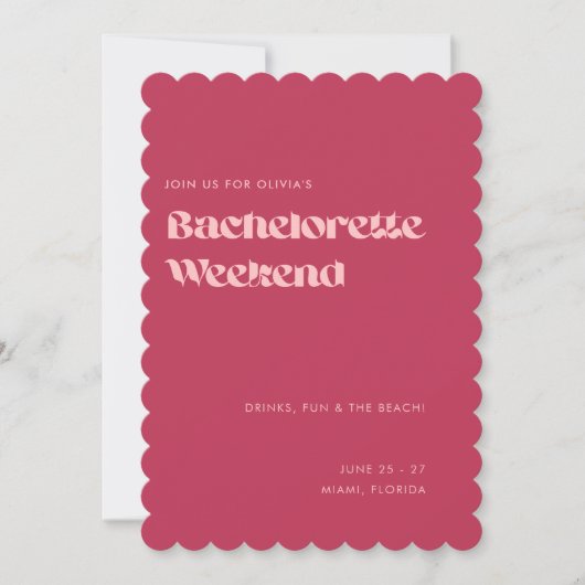 はっきりしたおもしろいガーリーピンク色マゼンタバチェロレッテ週末 招待状 (正面)