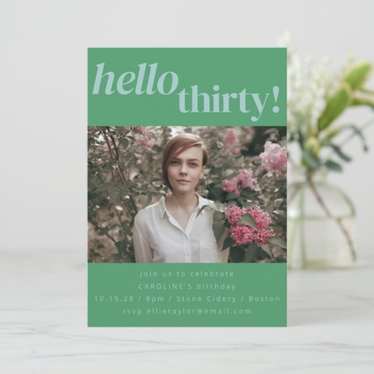 はっきりしたおもしろいモダングリーン30th誕生日パーティー写真 招待状 (スタンド正面)