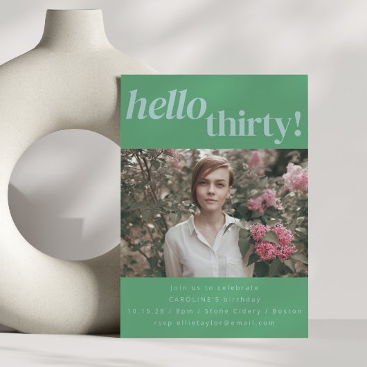はっきりしたおもしろいモダングリーン30th誕生日パーティー写真 招待状