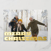 はっきりしたおもしろいモダン金ゴールド写真MERRYクリスマス 箔シーズンカード (正面)