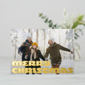 はっきりしたおもしろいモダン金ゴールド写真MERRYクリスマス 箔シーズンカード (立ち正面)