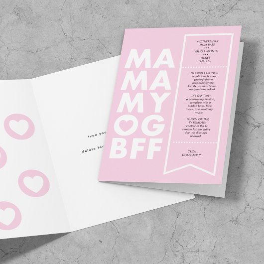 はっきりしたおもしろい編集可能チケット文字ピンクマザーズデイ カード