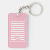 はっきりしたお名前モダンまたは単語 |ピンクの白 キーホルダー (裏面)