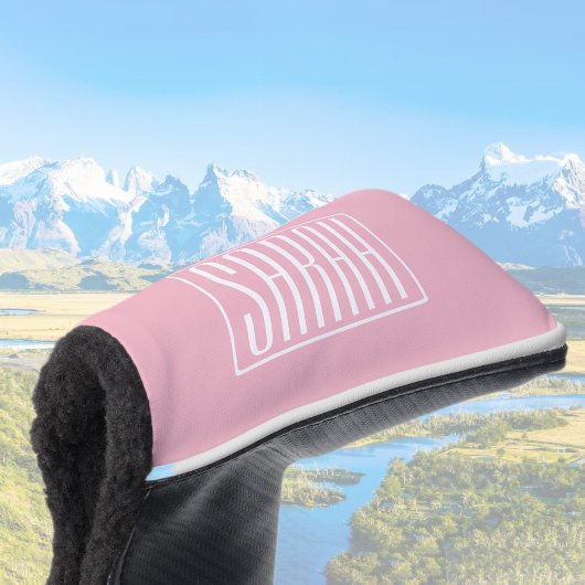 はっきりしたお名前モダンまたは単語 |ピンクの白 ゴルフヘッドカバー