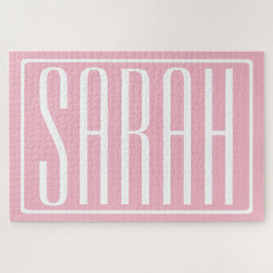 はっきりしたお名前モダンまたは単語  ピンクの白 ジグソーパズル