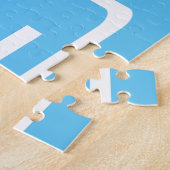 はっきりしたお名前モダンまたは単語 |白とスカイブルー ジグソーパズル (側面)