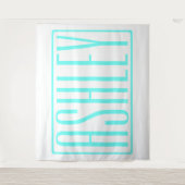 はっきりしたお名前モダンまたは単語 |白ターコイズ タペストリー (正面)