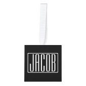 はっきりしたお名前モダンまたは単語 |黒の上に白 キューブオーナメント (正面)