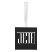 はっきりしたお名前モダンまたは単語 |黒の上に白 キューブオーナメント (右)