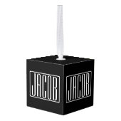 はっきりしたお名前モダンまたは単語 |黒の上に白 キューブオーナメント (裏面アングル)