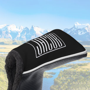 はっきりしたお名前モダンまたは単語  黒の上に白 ゴルフヘッドカバー