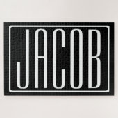 はっきりしたお名前モダンまたは単語 |黒の上に白 ジグソーパズル (横)