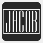 はっきりしたお名前モダンまたは単語 |黒の上に白 スクエアシール (正面)