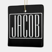 はっきりしたお名前モダンまたは単語 |黒の上に白 セラミックオーナメント (左)