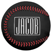 はっきりしたお名前モダンまたは単語 |黒の上に白 ソフトボール (正面左)