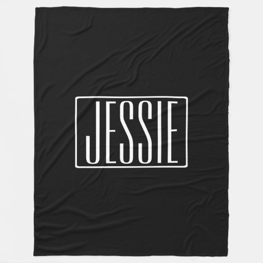 はっきりしたお名前モダンまたは単語 |黒の上に白 フリースブランケット (正面)